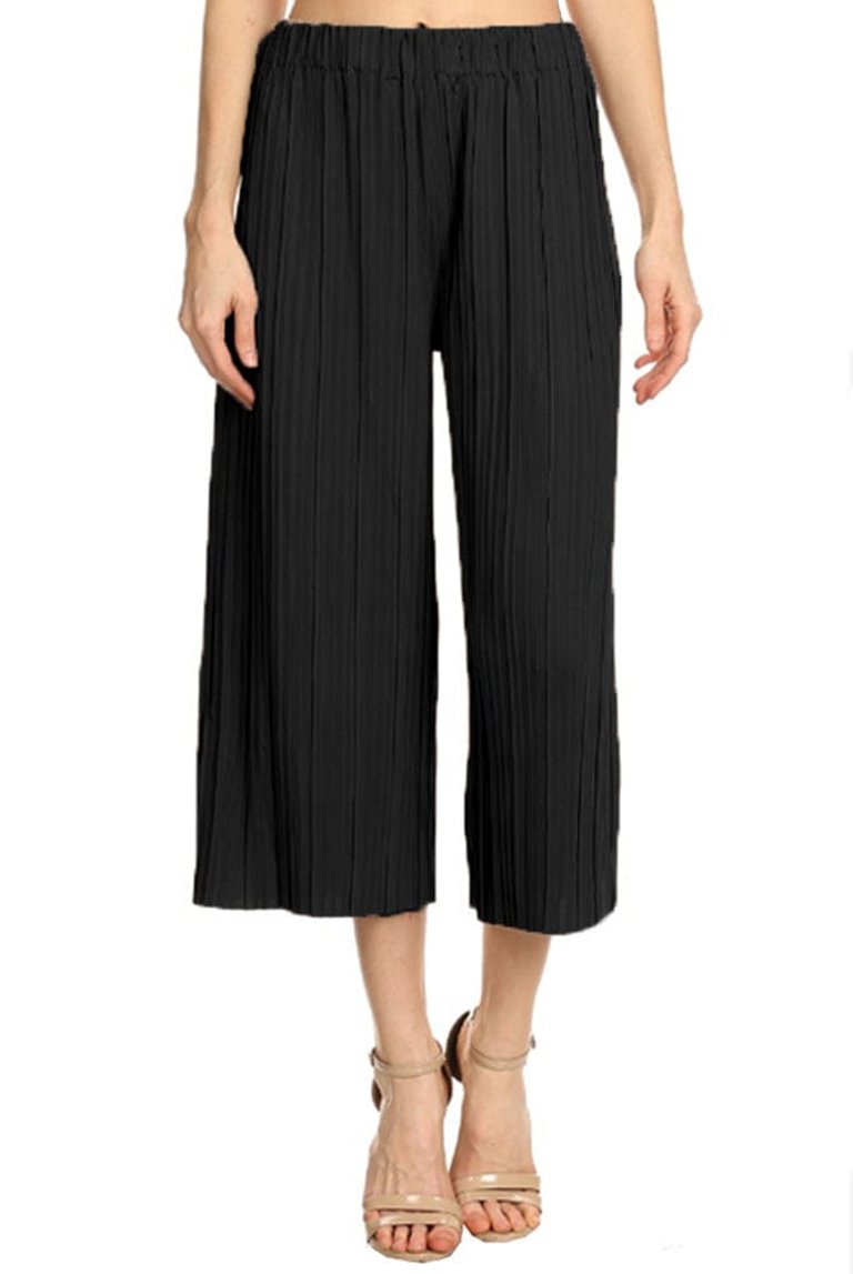 Wide Leg Pants Pleated Cropped Palazzo Lounge Pants - Black