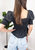 Women Ruffle Sleeve Smocked Square Neck Puffy Print Top