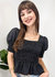 Women Ruffle Sleeve Smocked Square Neck Puffy Print Top - Black