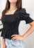 Women Ruffle Sleeve Smocked Square Neck Puffy Print Top