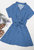 Womens Casual Dress Short Sleeves Button Up Polka Dot Printed Tie Waist Mini Dresses