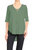 Womens Casual Lace Up V-Neck Loose Fit Top With Short Dolman Sleeves - Green