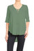 Womens Casual Lace Up V-Neck Loose Fit Top With Short Dolman Sleeves - Green