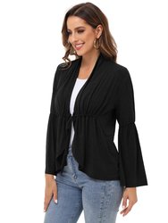 Women's Casual Lightweight Open Front Cardigans Soft Draped Ruffles Flare Sleeve Cardigan