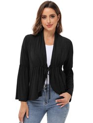 Women's Casual Lightweight Open Front Cardigans Soft Draped Ruffles Flare Sleeve Cardigan