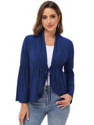Women's Casual Lightweight Open Front Cardigans Soft Draped Ruffles Flare Sleeve Cardigan - Navy