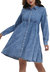Women's Casual Long Sleeve Button Down Denim Shirt Dress - Blue