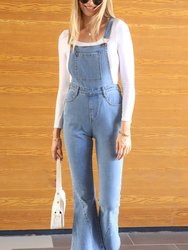 Women's Flare Overalls Jumpsuits Retro Bell Bottom Jeans Skinny Denim Overalls - Medium Denim