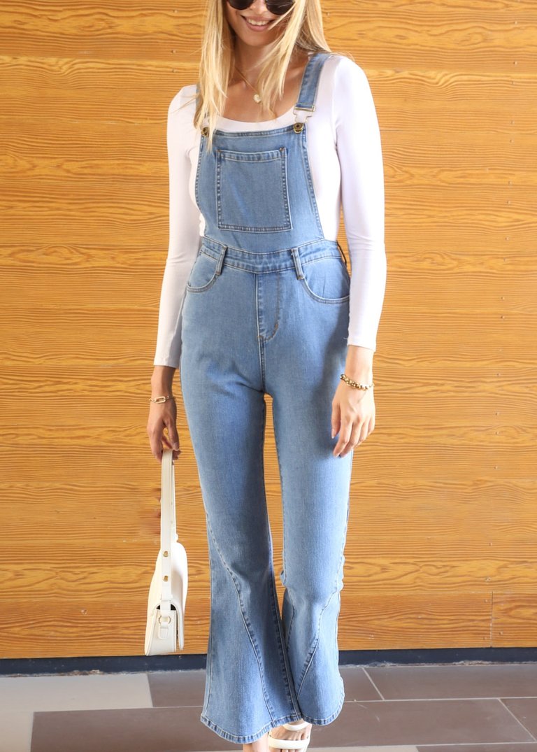 Women's Flare Overalls Jumpsuits Retro Bell Bottom Jeans Skinny Denim Overalls - Medium Denim