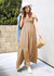 Women's Flutter Cap Sleeve Shirred Smocked Bodice Maxi Dress With Front Slits