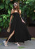 Women's Flutter Cap Sleeve Shirred Smocked Bodice Maxi Dress With Front Slits