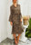 Women's Leopard Print Lantern Sleeve Tie Waist Midi Dress
