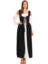 Women's Renaissance Overdress Medieval Irish Off Shoulder Dress - Black