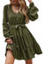 Women's Ruffle Chiffon V-Neck Long Sleeve Dress - Green