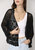 Womens Short Embroidered Lace Kimono Crop Cardigan With Half Sleeves - Black
