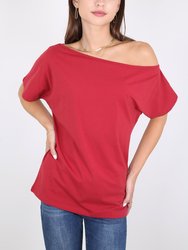 Women's Solid Cotton Stretchy Sexy Off Shoulder Casual T-Shirt Blouse