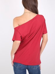 Women's Solid Cotton Stretchy Sexy Off Shoulder Casual T-Shirt Blouse