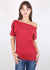 Women's Solid Cotton Stretchy Sexy Off Shoulder Casual T-Shirt Blouse - Burgundy