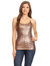 Womens Spaghetti Strap Sequin Metal Chain Shiny Party Club Camisole Tank Top - Coffee