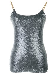 Womens Spaghetti Strap Sequin Metal Chain Shiny Party Club Camisole Tank Top - Grey