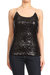 Womens Spaghetti Strap Sequin Metal Chain Shiny Party Club Camisole Tank Top - Black