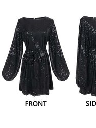 Women's Sparkly Sequins Party Dress Long Sleeve Crew Neck Elegant Loose Fashion Dresses