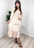 Women's Square Neck Shirred Ruffle Hem Long Sleeve Maxi Dress