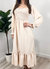 Women's Square Neck Shirred Ruffle Hem Long Sleeve Maxi Dress