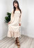 Women's Square Neck Shirred Ruffle Hem Long Sleeve Maxi Dress - Beige