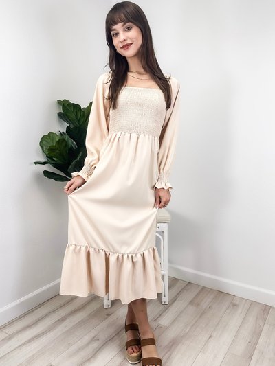 Anna-Kaci Women's Square Neck Shirred Ruffle Hem Long Sleeve Maxi Dress product