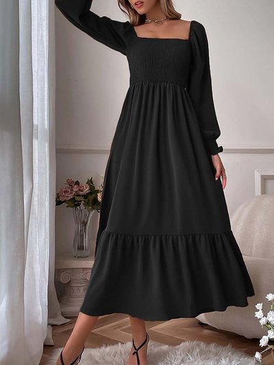 Anna-Kaci Women's Square Neck Shirred Ruffle Hem Long Sleeve Maxi Dress product