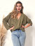 Wrap Front Waffle Knit Sweater - Olive Green