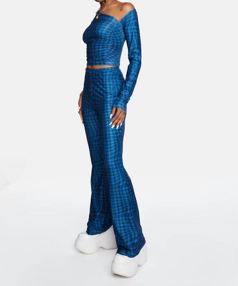 Gene Wavy Check Flare Pants In Blue Check