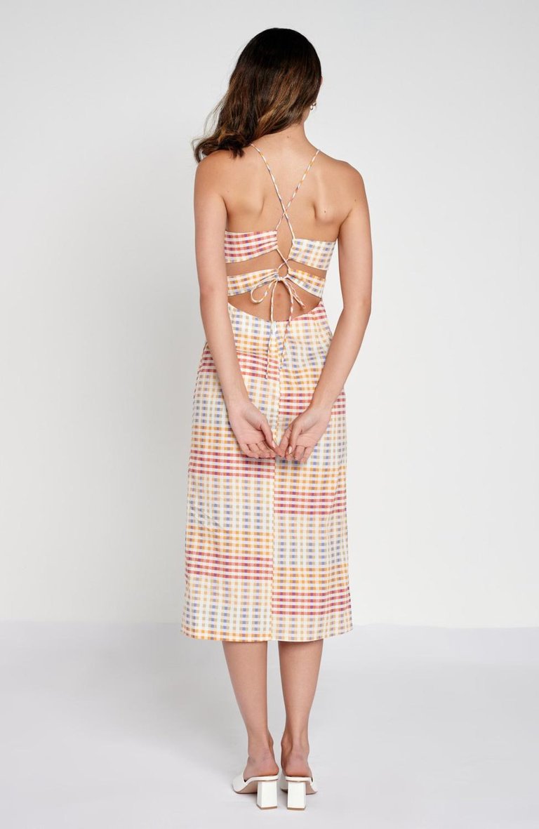 Organic Cotton Checked Cutout Midi Dress In Check