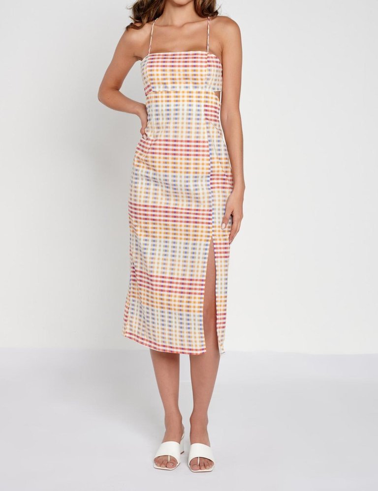 Organic Cotton Checked Cutout Midi Dress In Check - Check