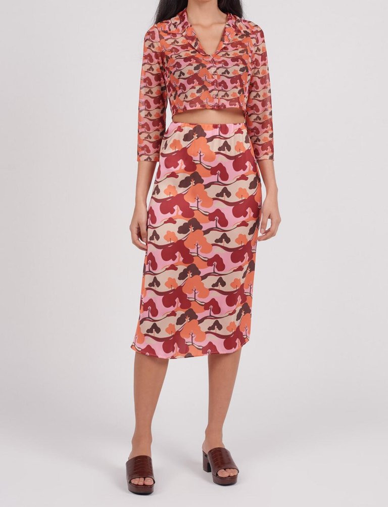 Tree Print Satin Skirt In Multi - Multi