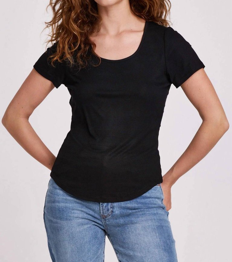 Aimee Scoop Neck Rib Top In Black - Black