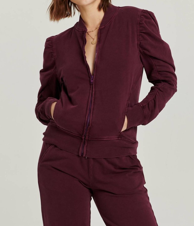 Kaya Ruched Zip Up Jacket In Prune - Prune