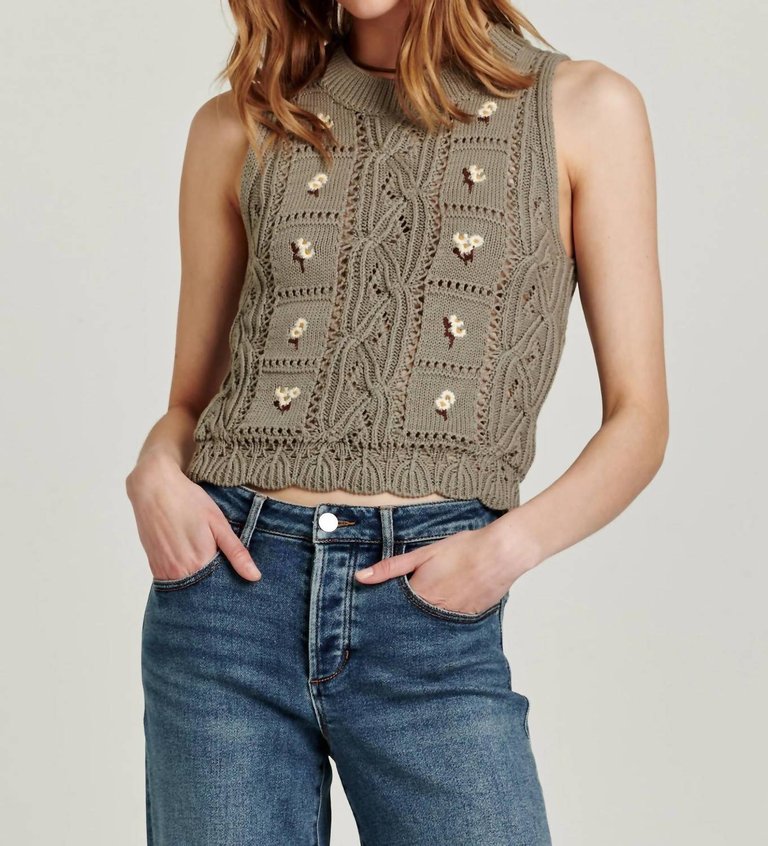 Lorelei Cable Knit Sweater Tank In Sage - Sage