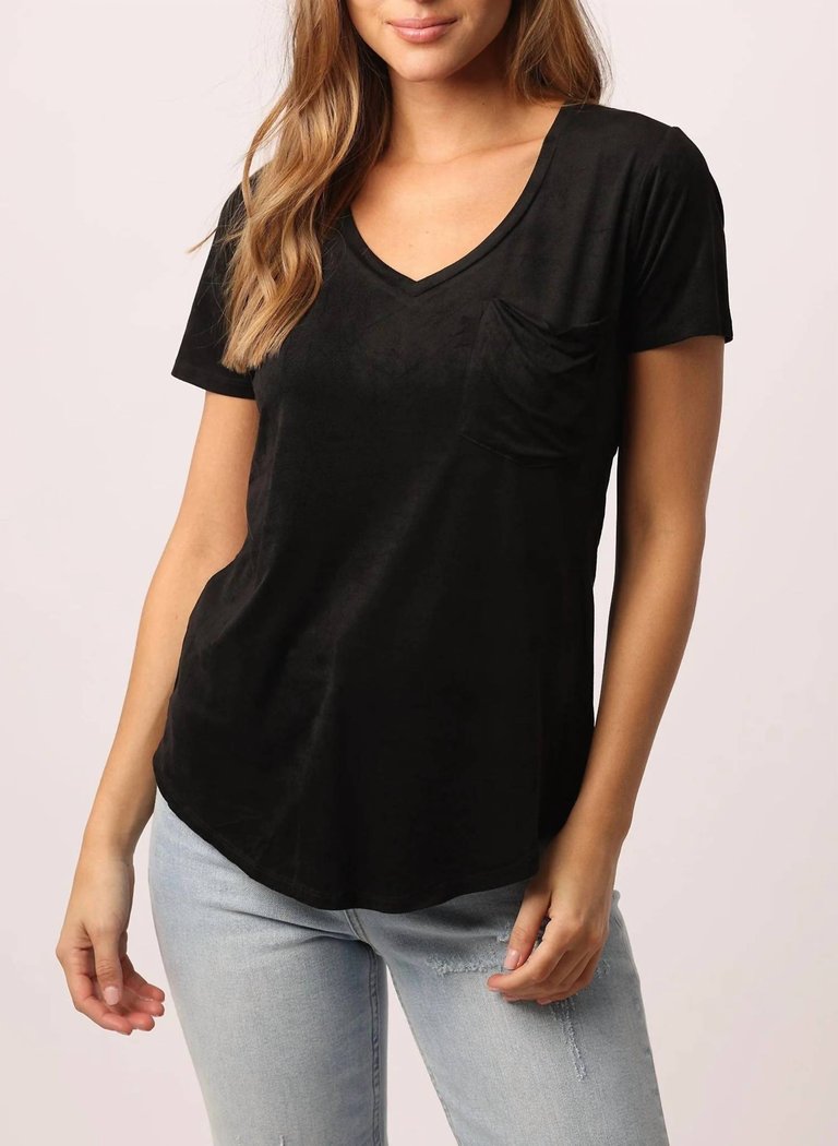 Phoenix Suede Pocket Tee In Black - Black