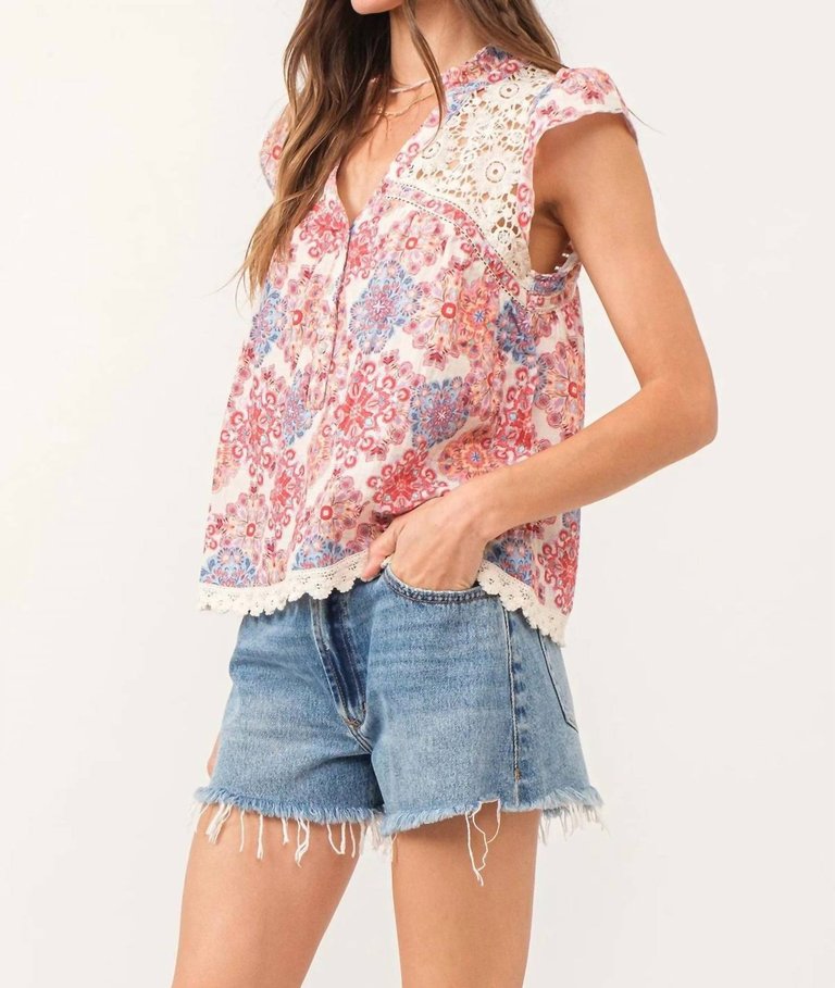 Viola Floral Medallion Top In Multi Print