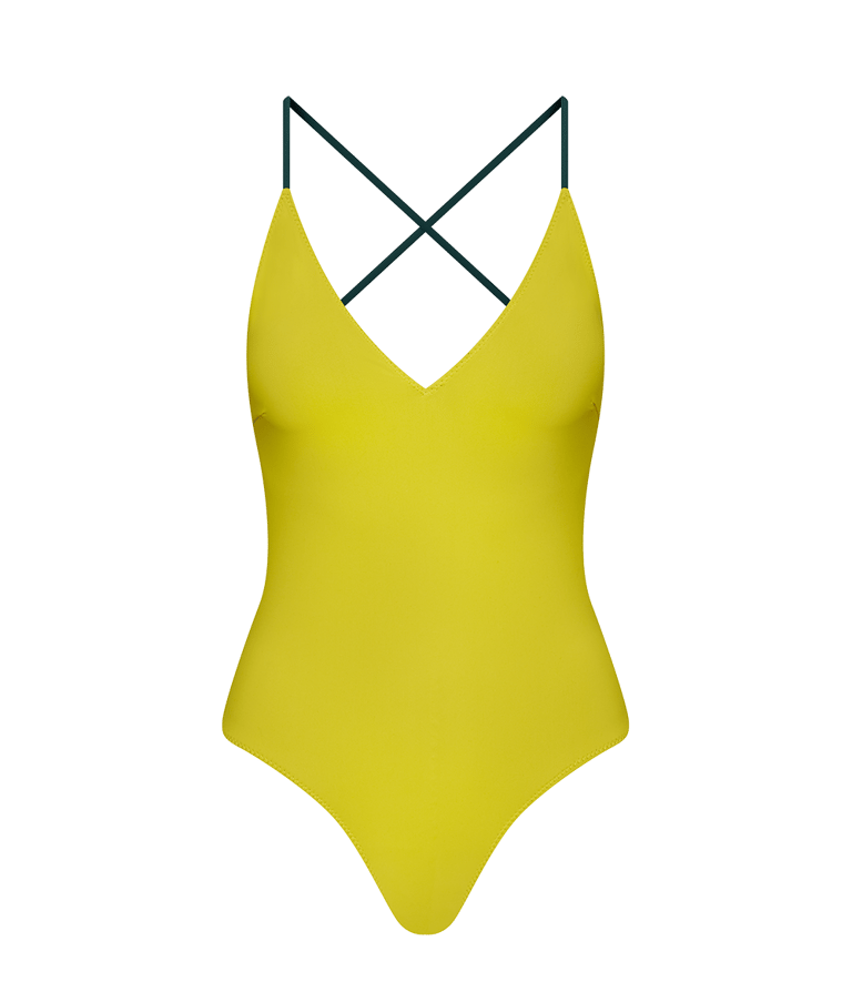 The Reversible Tie Back One Piece - Chartreuse/Forest