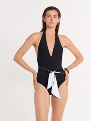 The Tie Front One Piece - Black