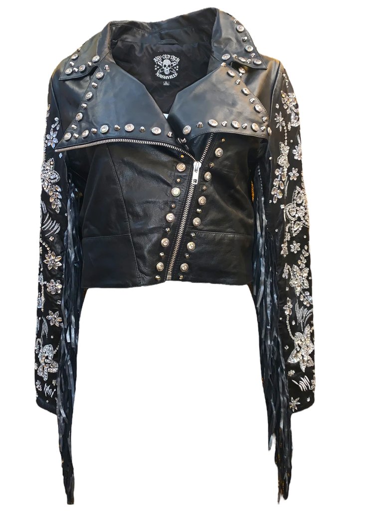 Crystal Flowers Moto Jacket - Black