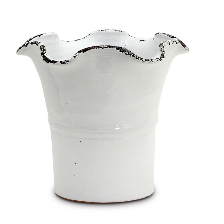Scavo Giardini Garden: Large Planter Vase With Fluted Rim White - White