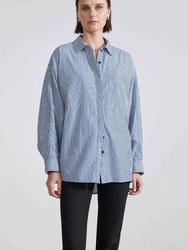 Kaarina Dolman Button Down Shirt - Blue-White Stripe