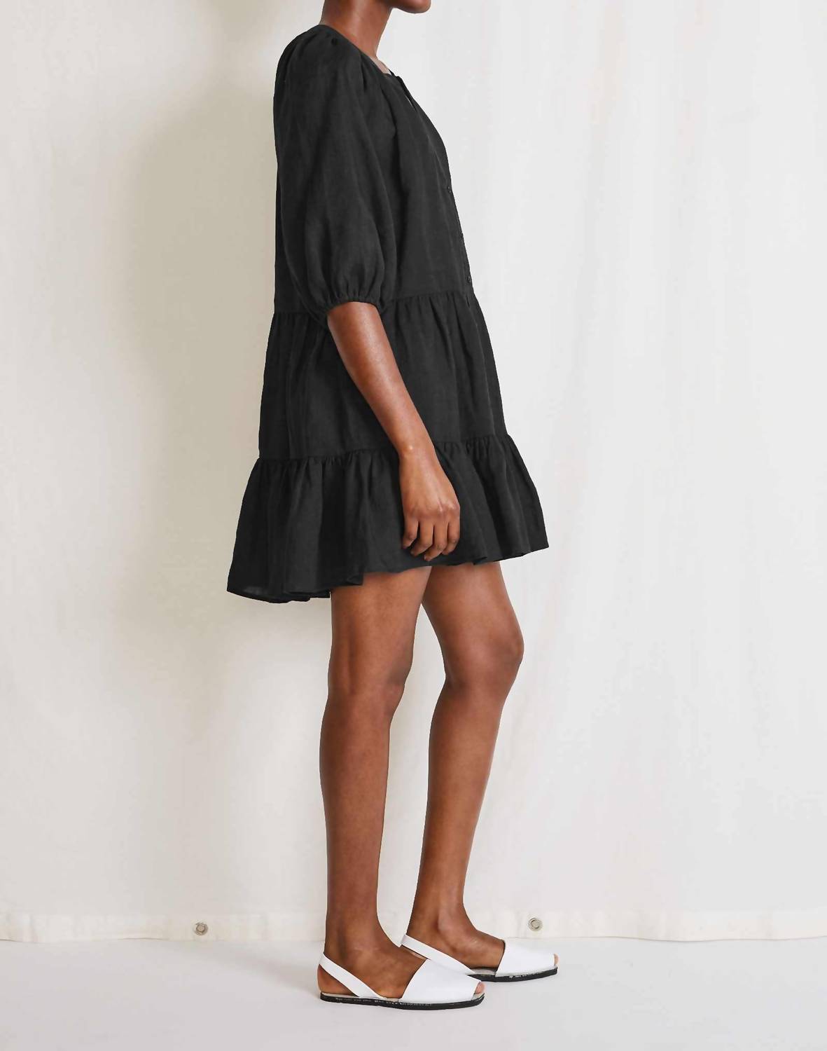 Apiece Apart Black Linen Mini Mitte Dress | Verishop