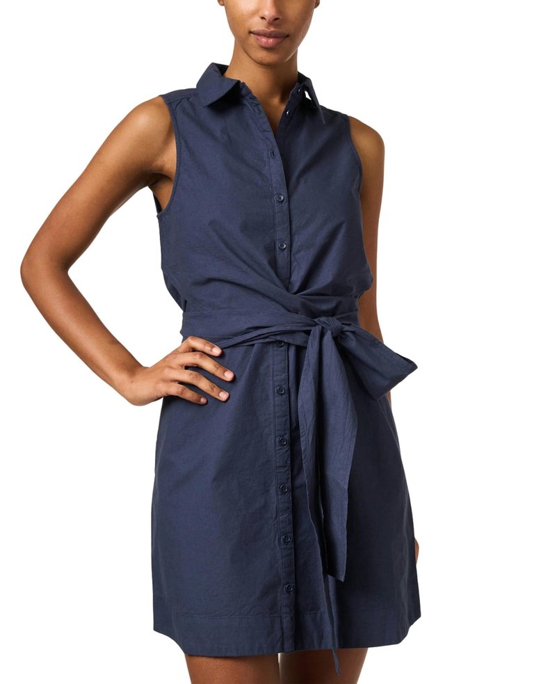 Navy Cotton Shirt Dress - Navy