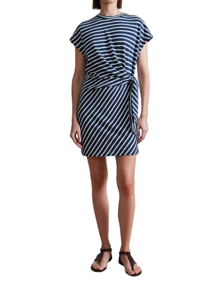 Nina Cinched Mini Dress In Navy & Cream Stripe - Navy & Cream Stripe