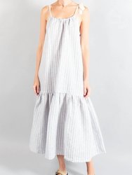 Shoulder Tie Dress - Textured Stripe Print